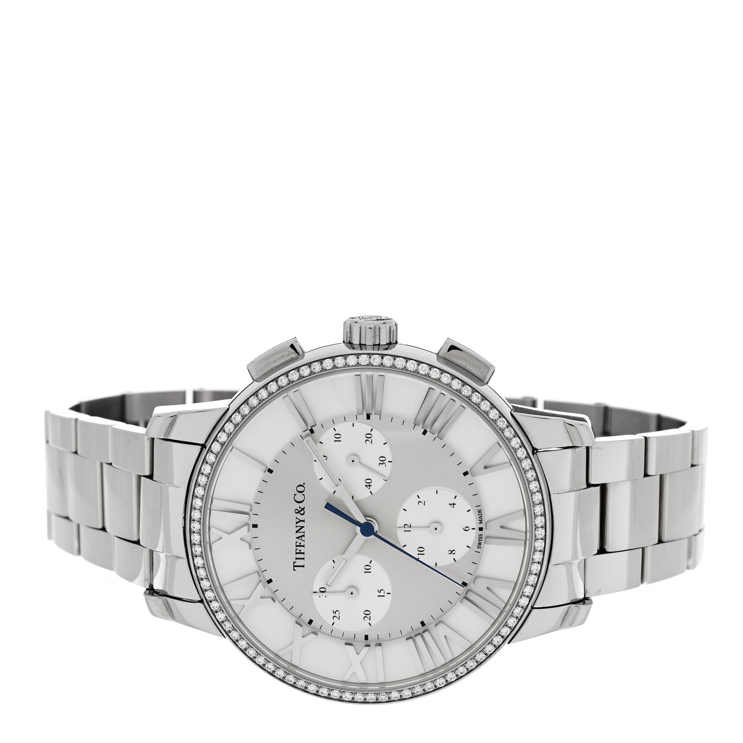 Tiffany Stainless Steel Diamond Bezel 36mm Atlas Dome Chronograph Quartz Watch 2 of 5