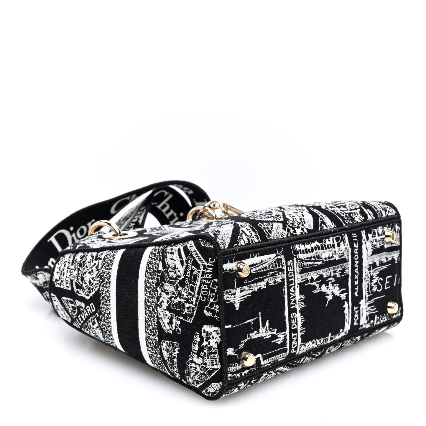 Canvas Embroidered Medium Plan de Paris Lady D-Lite Black White