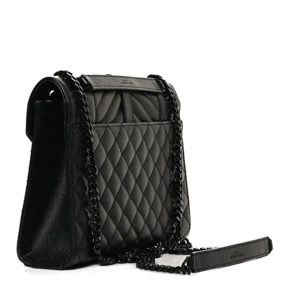 Saint Laurent Grain De Poudre Textured Mixed Matelasse Triquilt Medium Monogram Satchel Black 3 of 13