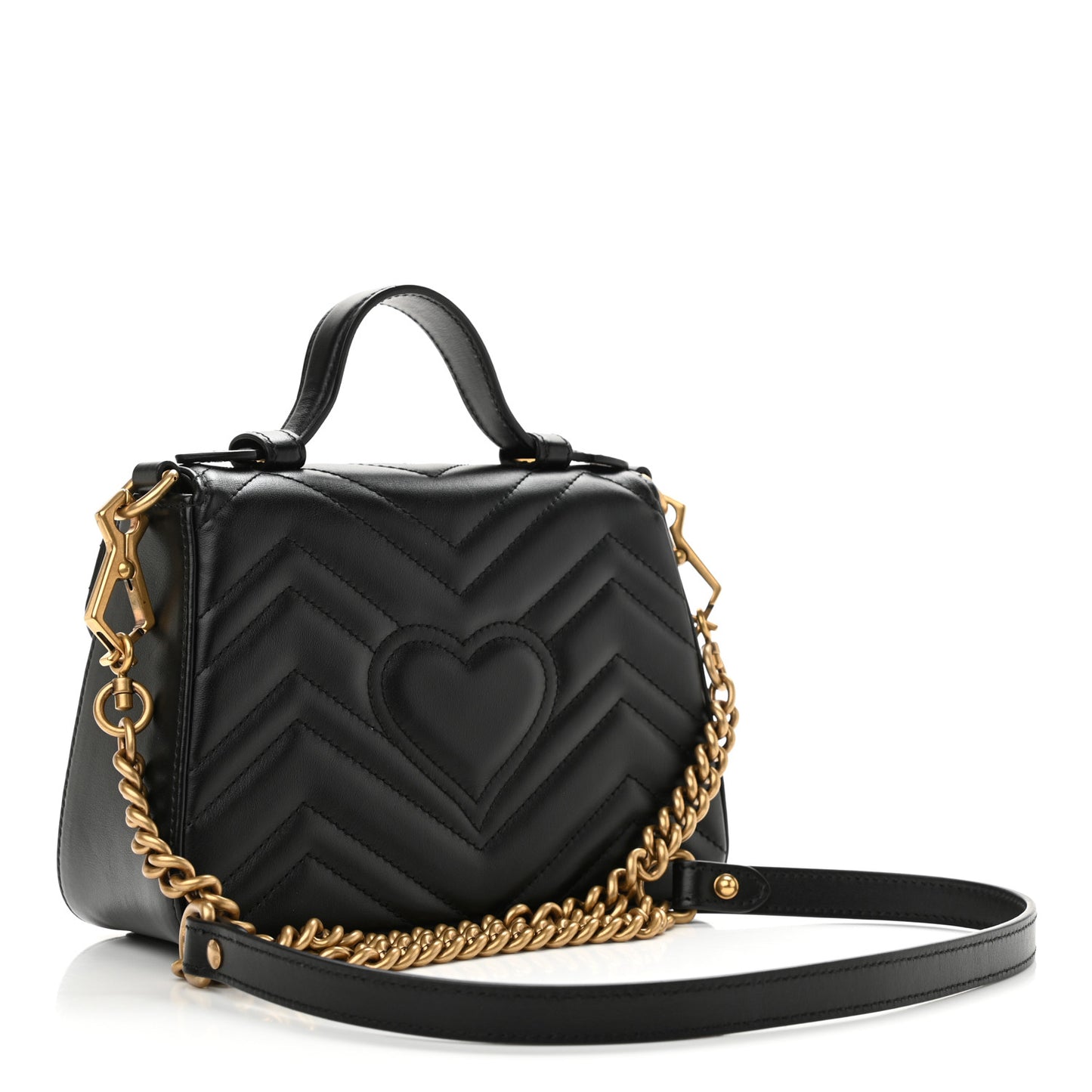 Calfskin Matelasse Mini GG Marmont Top Handle Shoulder Bag Black