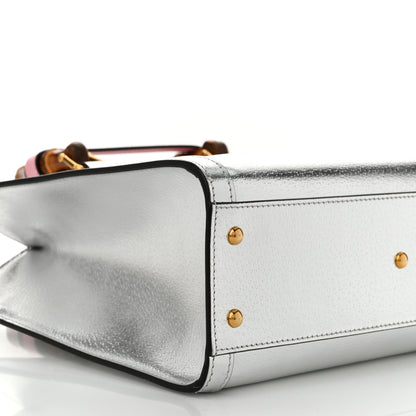Gucci Textured Calfskin Small Diana Tote Bag Silver Wild Rose 9 of 10