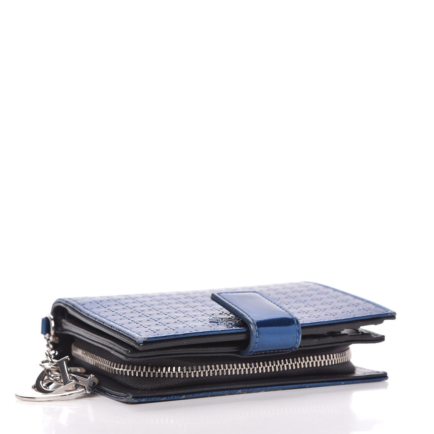 Metallic Patent Micro-Cannage Lady Dior Eden Wallet Blue