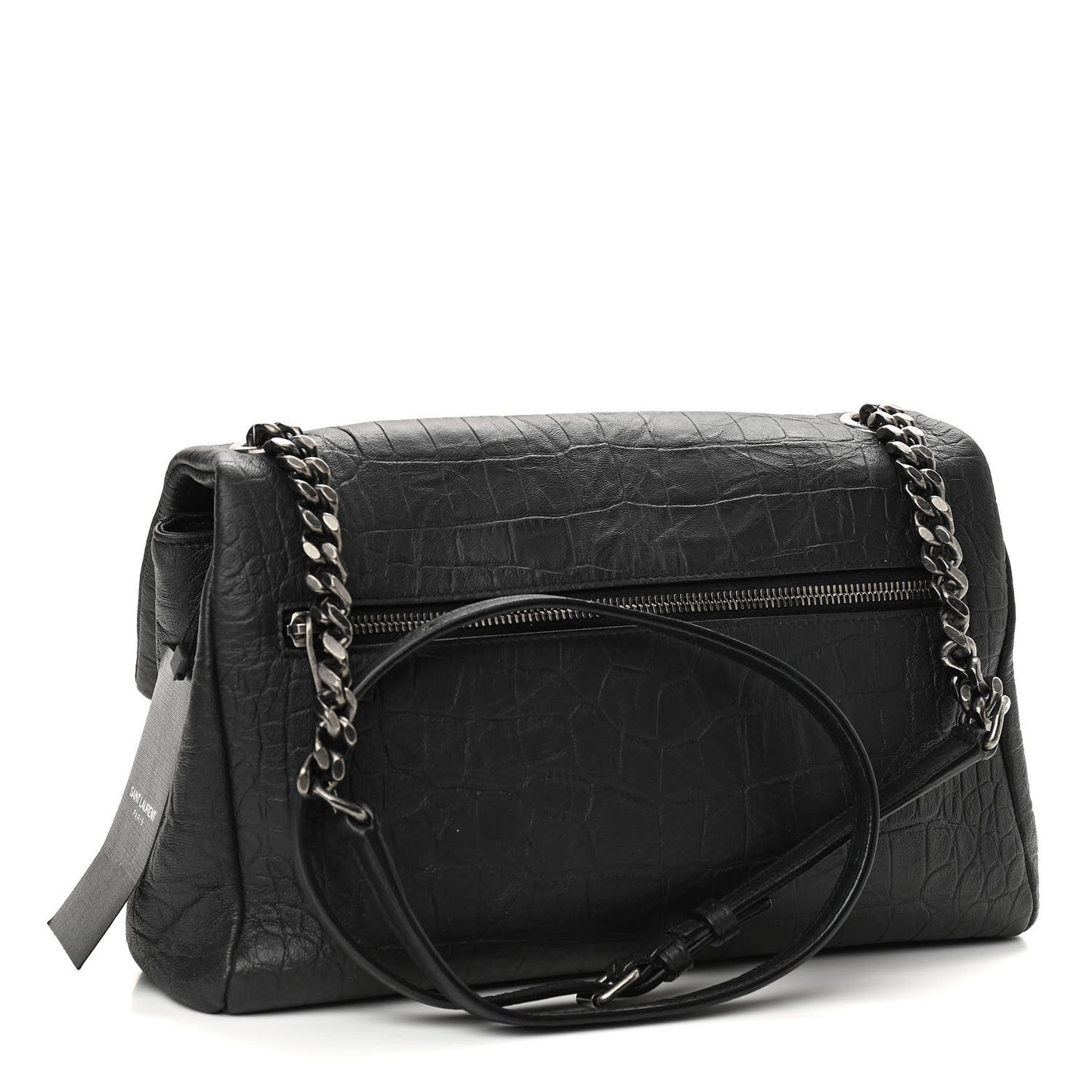 Calfskin Crocodile Embossed Medium West Hollywood Monogram Fold-Over Black