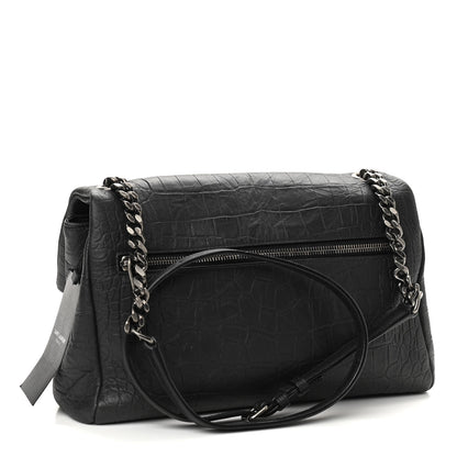 Saint Laurent Calfskin Crocodile Embossed Medium West Hollywood Monogram Fold-Over Black 3 of 14