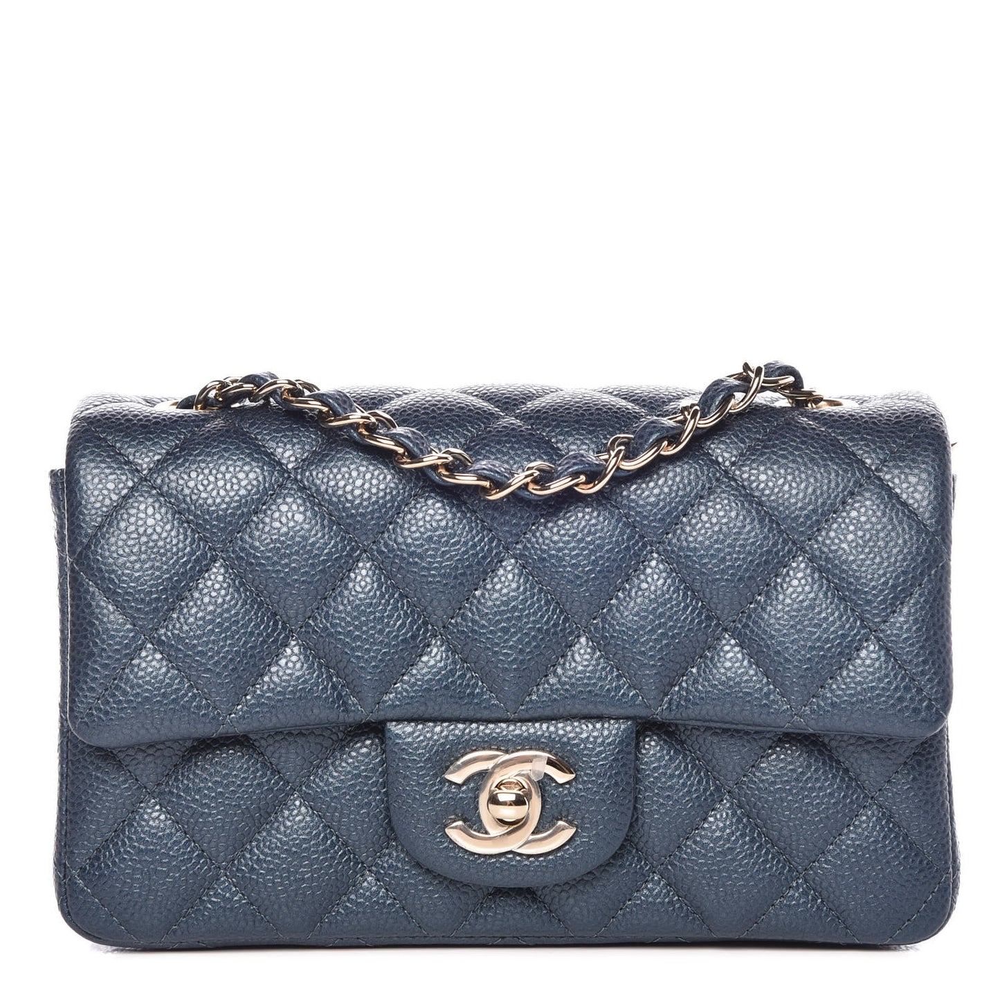 Metallic Caviar Quilted Mini Rectangular Flap Dark Blue