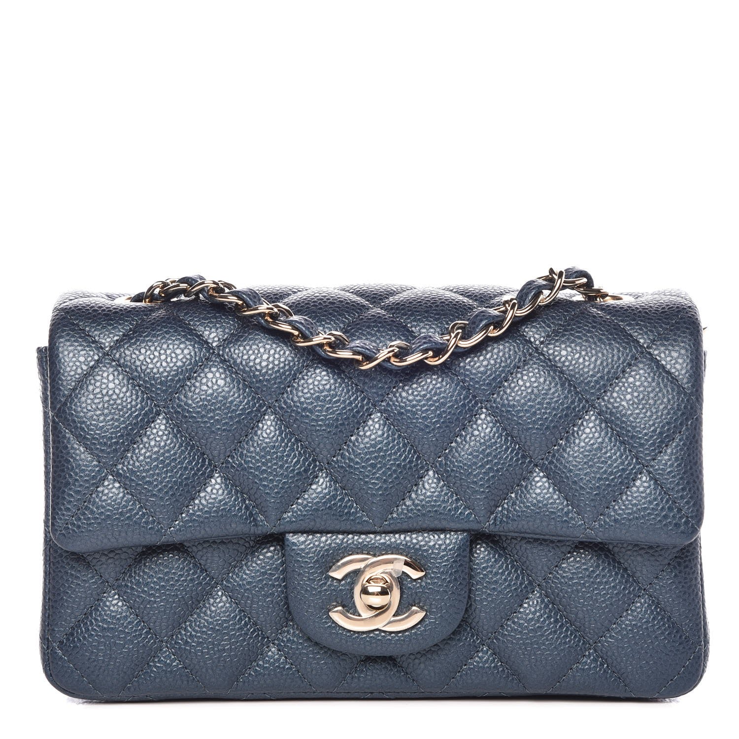 Chanel Metallic Caviar Quilted Mini Rectangular Flap Dark Blue 1 of 9
