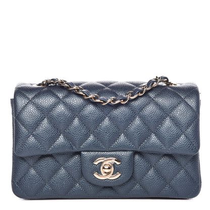 Chanel Metallic Caviar Quilted Mini Rectangular Flap Dark Blue 1 of 9