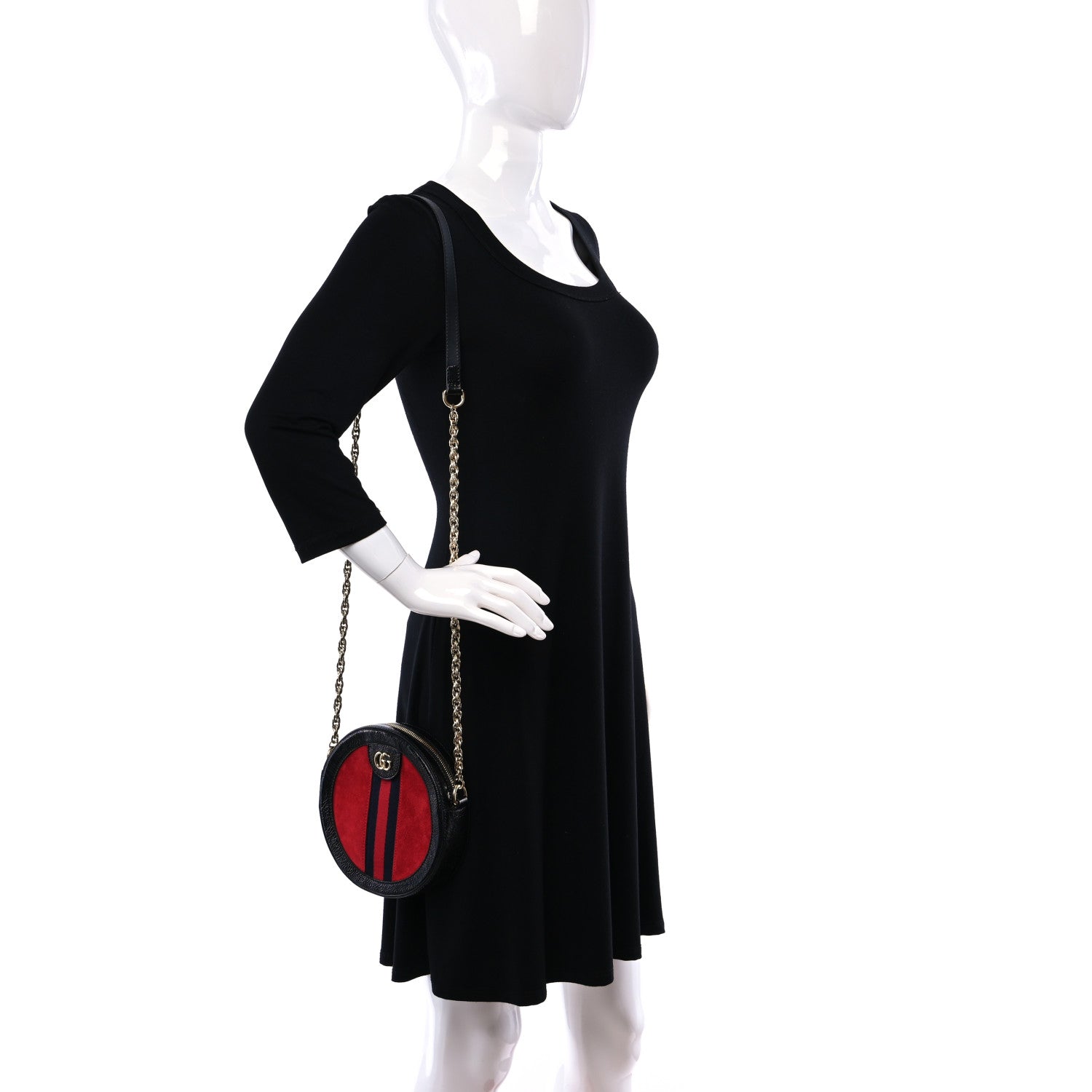 Gucci Suede Patent Web Mini Ophidia Round Shoulder Bag Hibiscus Red Black 3 of 13