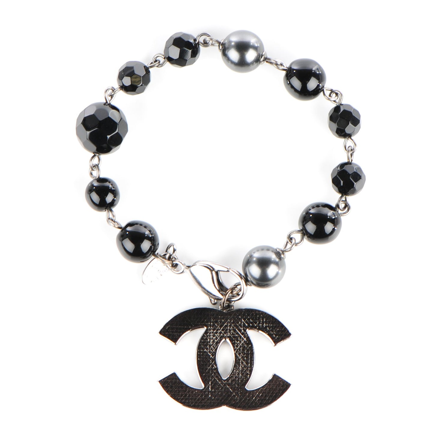 Ruthenium Beaded CC Bracelet Black