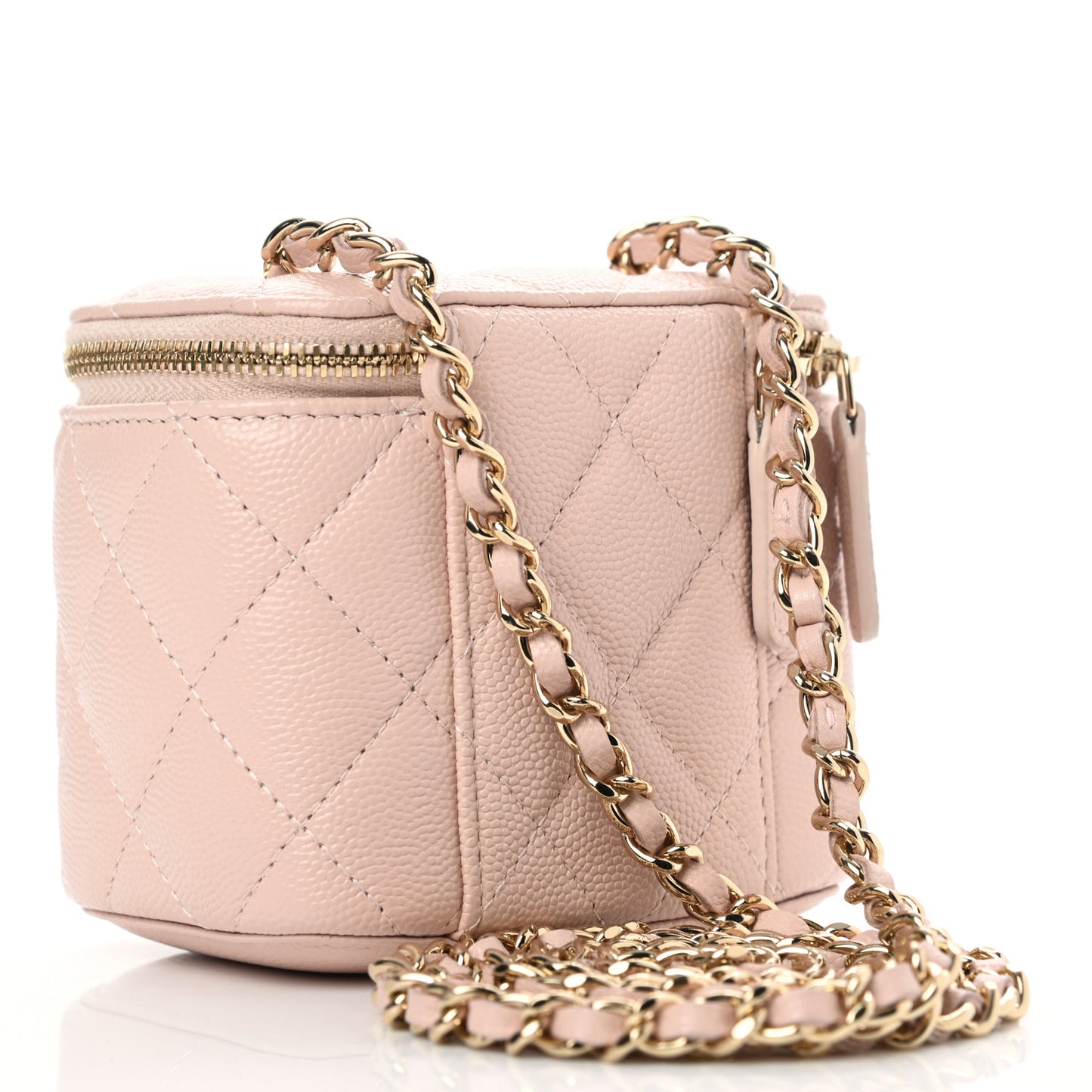 Caviar Quilted Mini Vanity Case With Chain Light Pink