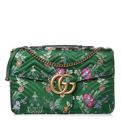 Gucci Jacquard Matelasse Floral Maxi GG Marmont Top Handle Shoulder Bag Green Multicolor 1 of 10