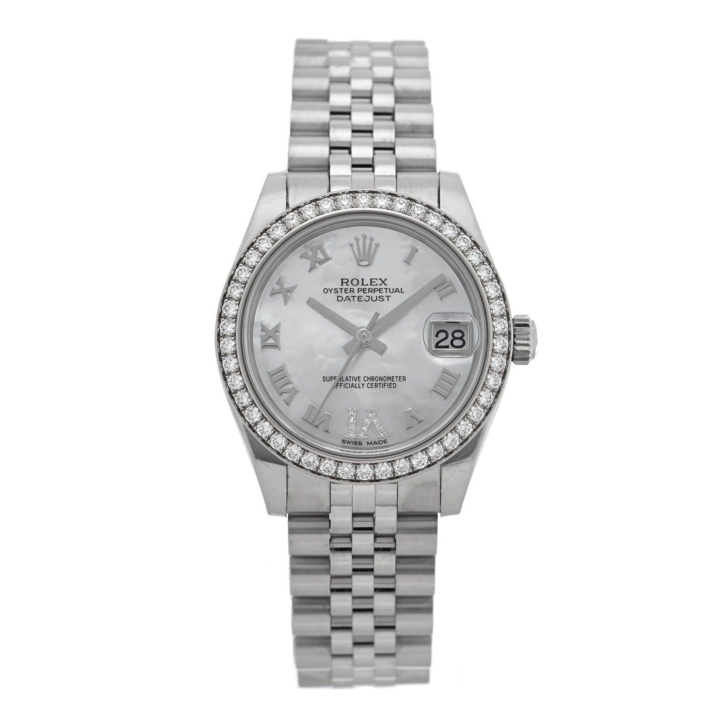 Stainless Steel 18K White Gold Diamond Mother of Pearl 31mm Oyster Perpetual Datejust Watch Roman 178384