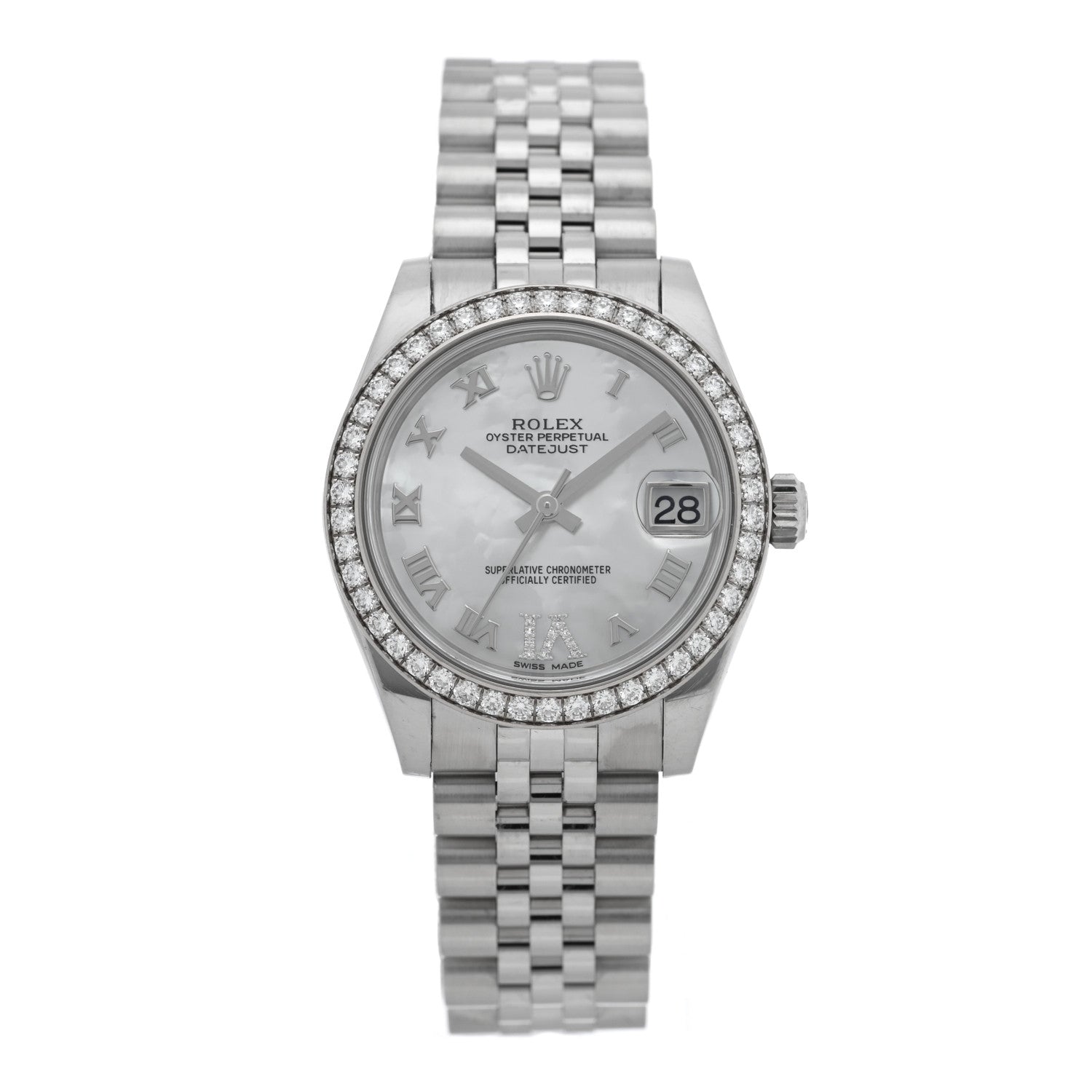 Rolex Stainless Steel 18K White Gold Diamond Mother of Pearl 31mm Oyster Perpetual Datejust Watch Roman 178384 1 of 5