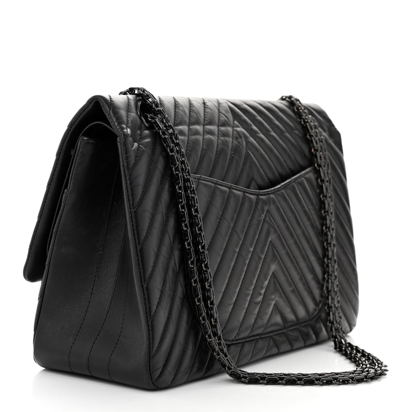 Aged Calfskin Chevron Quilted 2.55 Reissue 227 Flap So Black