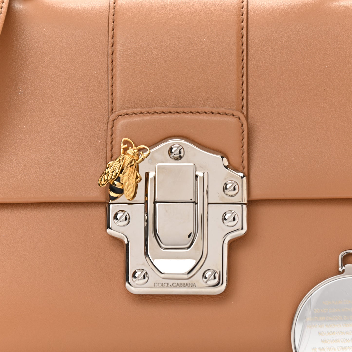 Calfskin Lucia Top Handle Bag Beige
