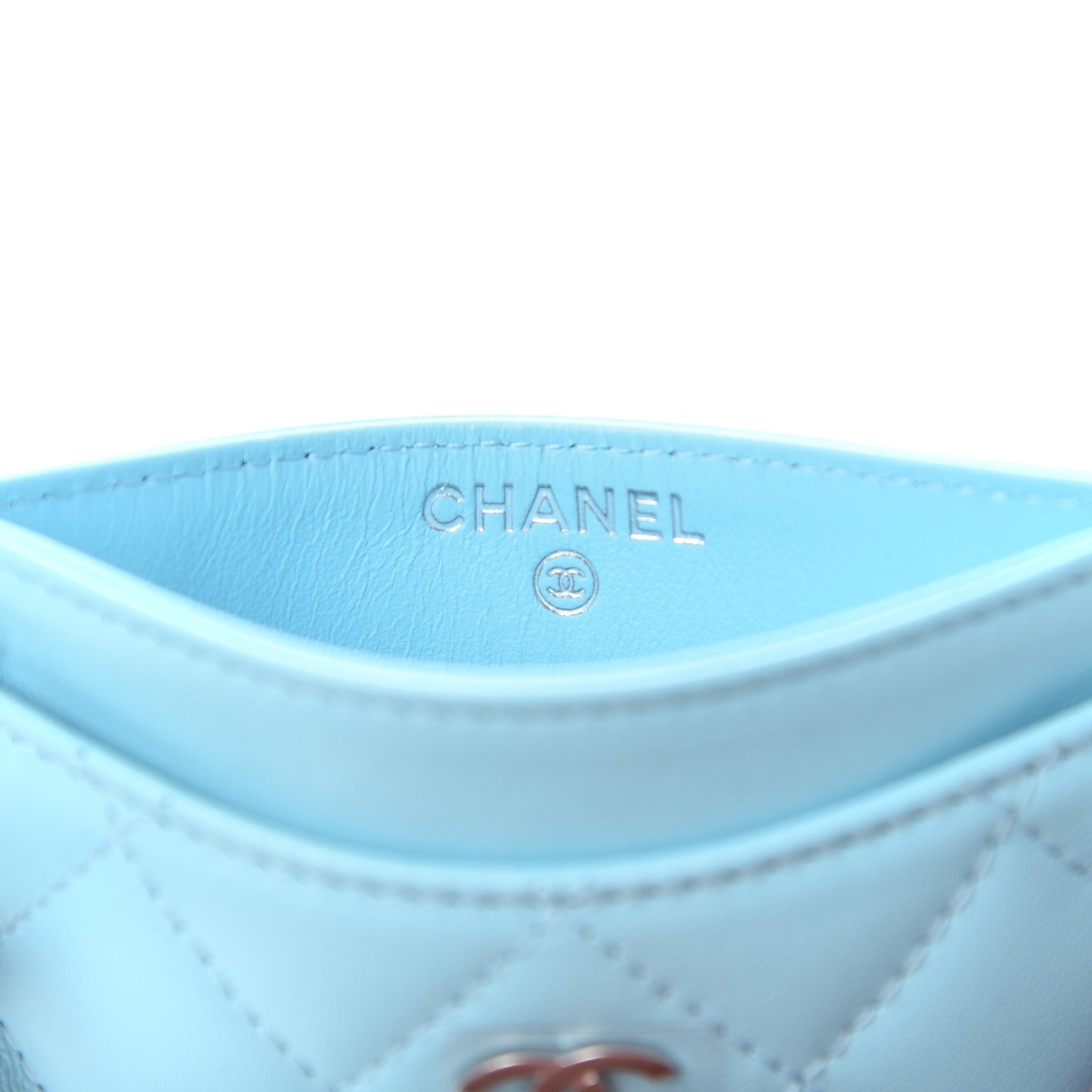 Lambskin Quilted Card Holder Neon Blue