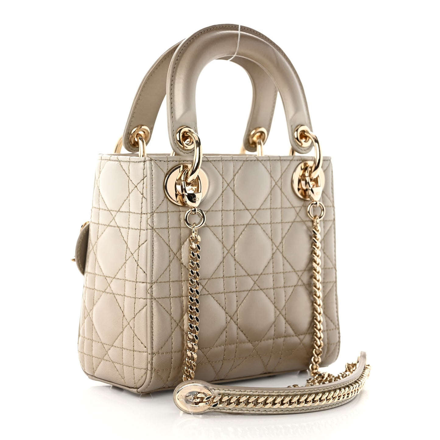 Metallic Lambskin Cannage Mini Lady Dior Gold
