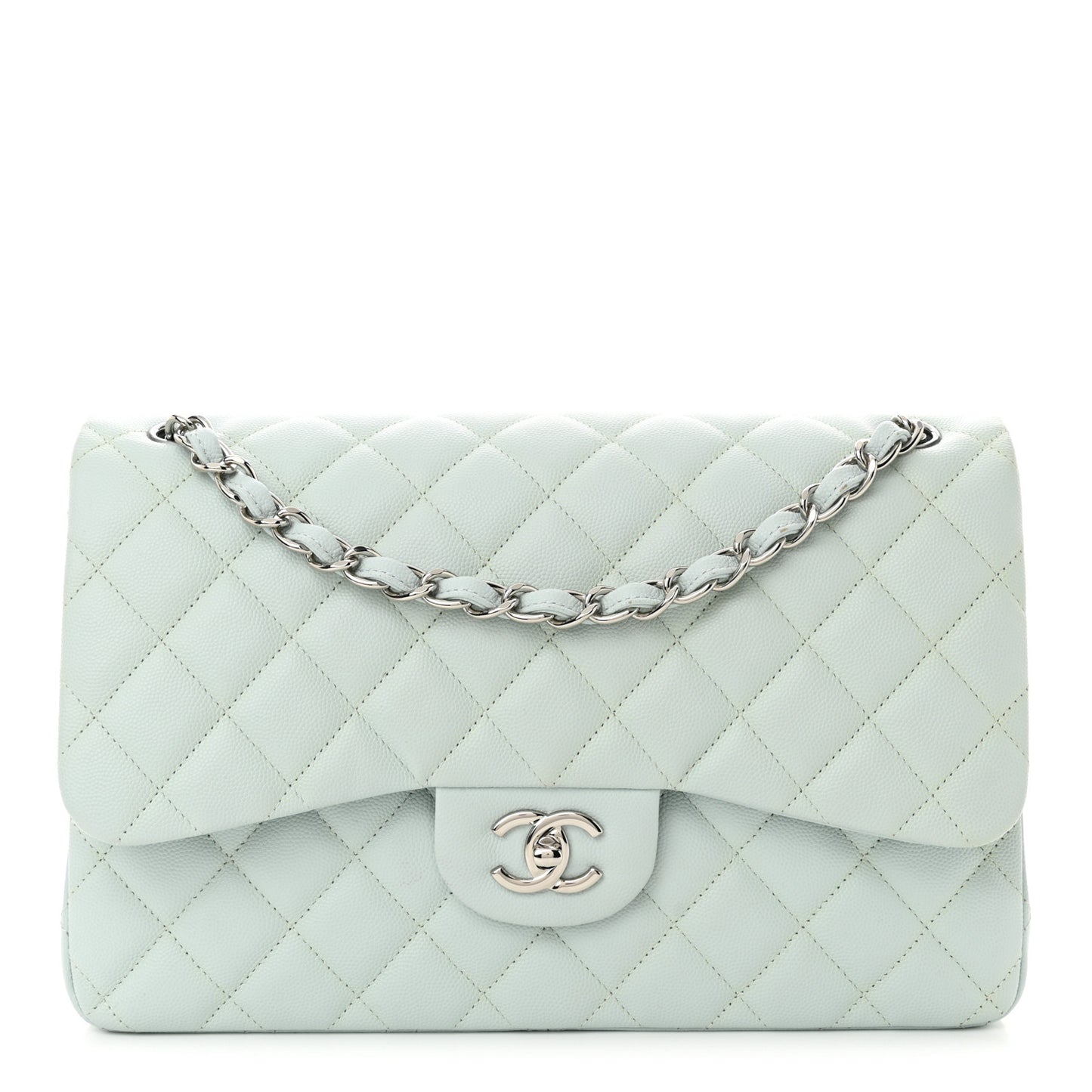Caviar Quilted Jumbo Double Flap Light Blue
