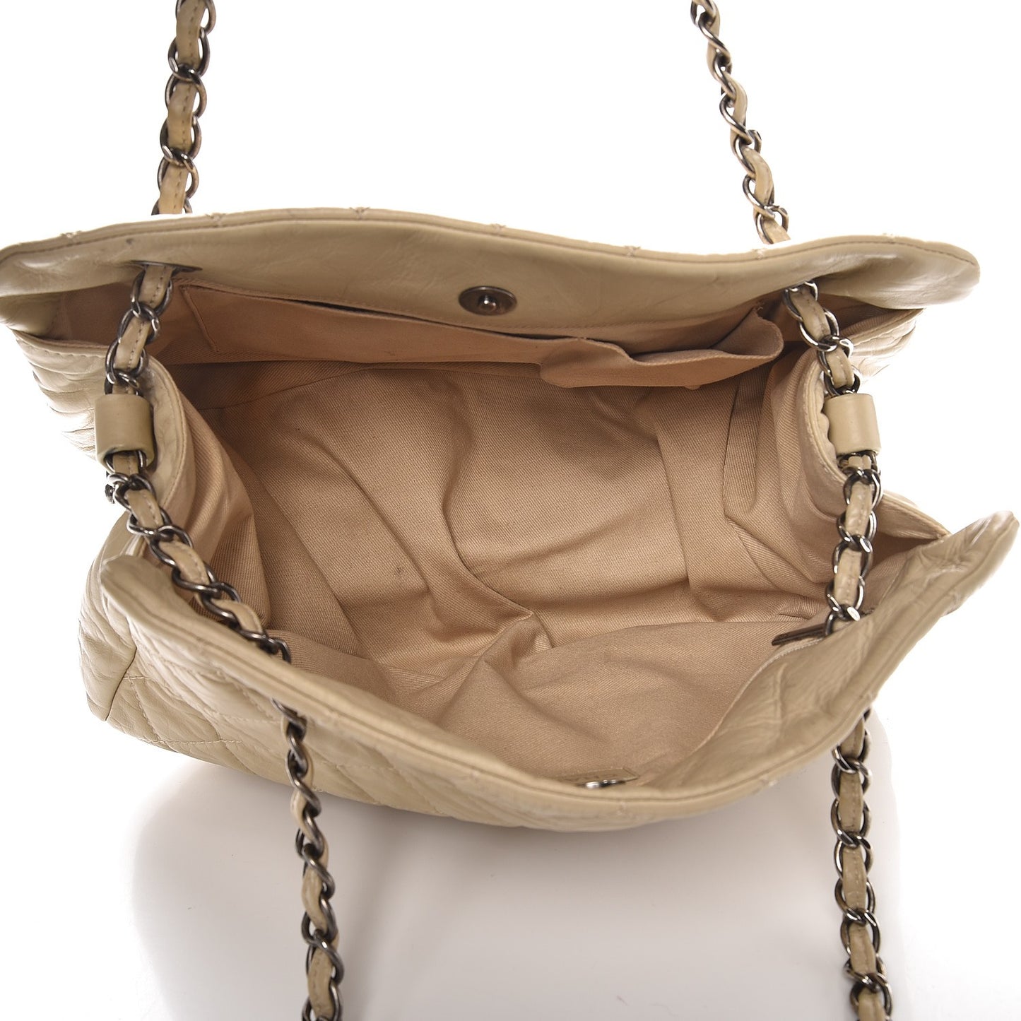 Glazed Calfskin Quilted Tote Light Beige