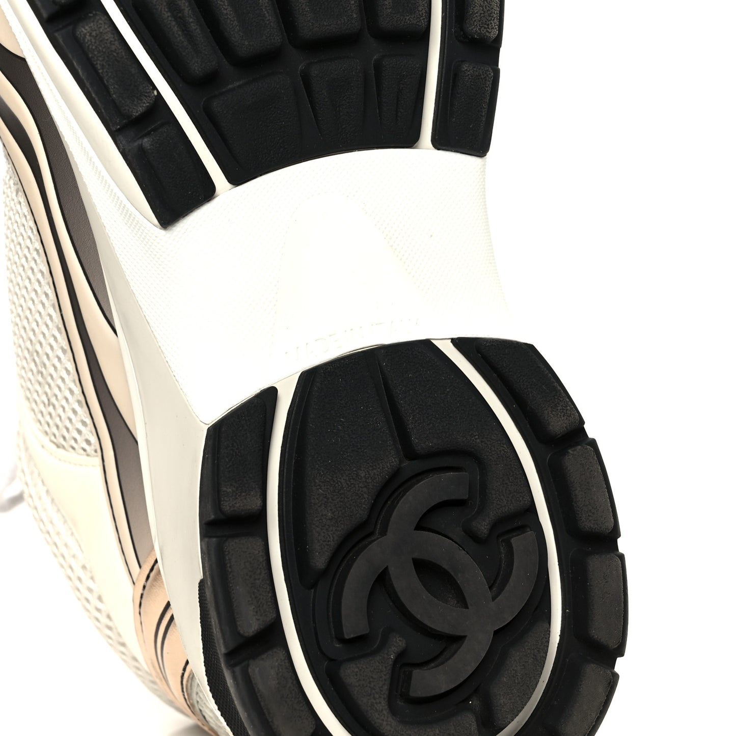 Fabric Laminated Calfskin Stretch CC Sneakers 40 Ivory Gold Silver