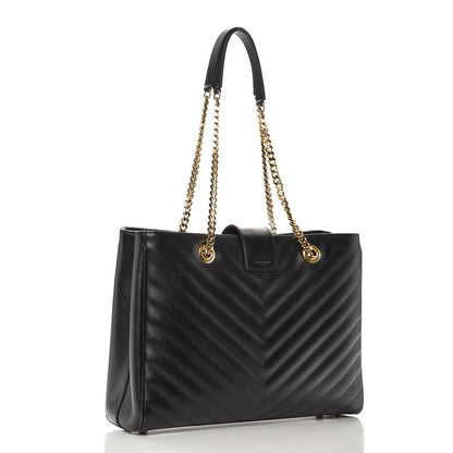 Saint Laurent Grain De Poudre Matelasse Chevron Monogram Shopping Bag Black 3 of 9