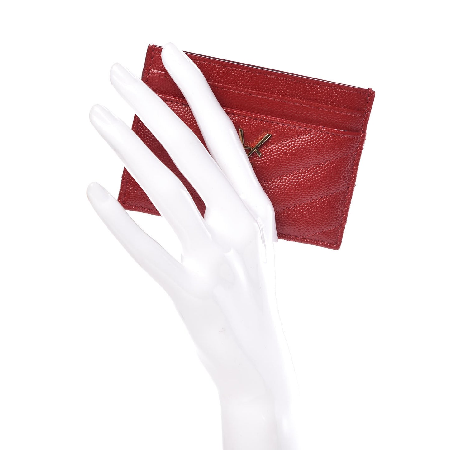 Grain De Poudre Matelasse Chevron Monogram Credit Card Case New Red
