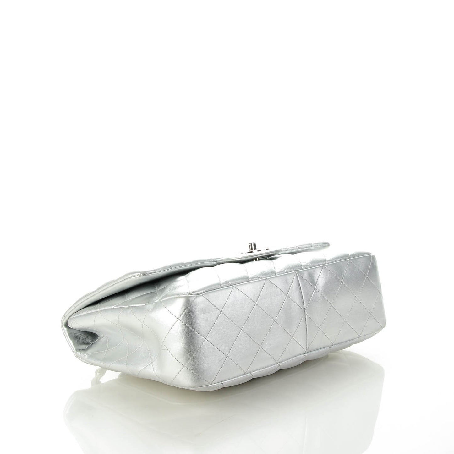 Metallic Lambskin Quilted Jumbo Single Flap Silver