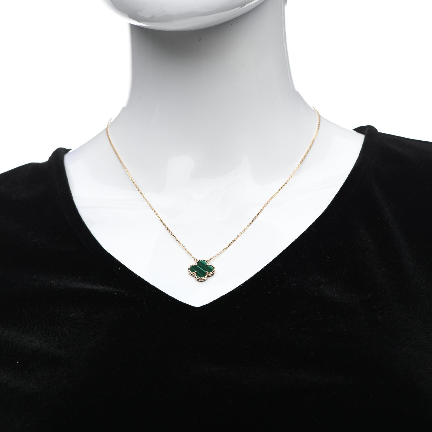 18K Yellow Gold Malachite Vintage Alhambra Pendant Necklace
