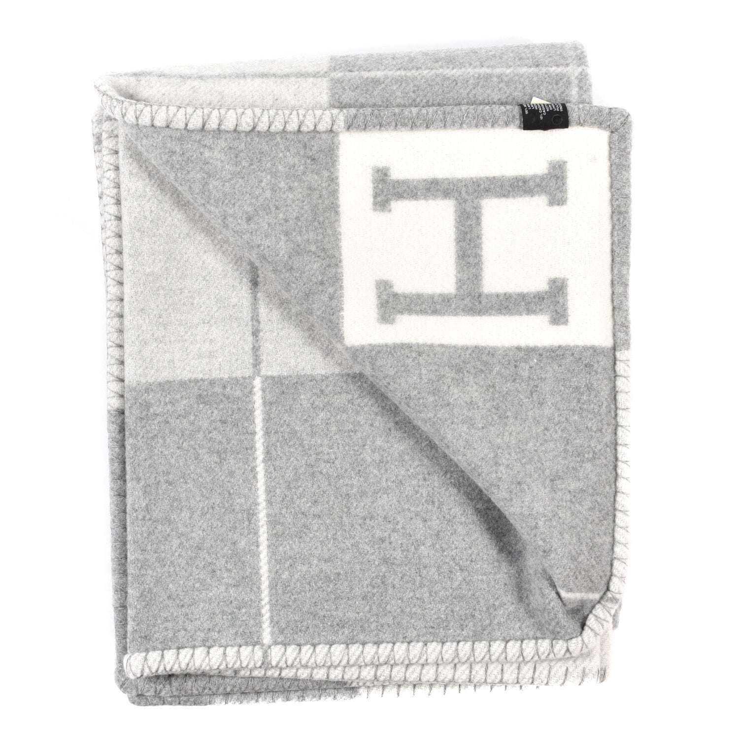 Hermes Wool Cashmere Avalon III Blanket Ecru Gris Clair 2 of 3