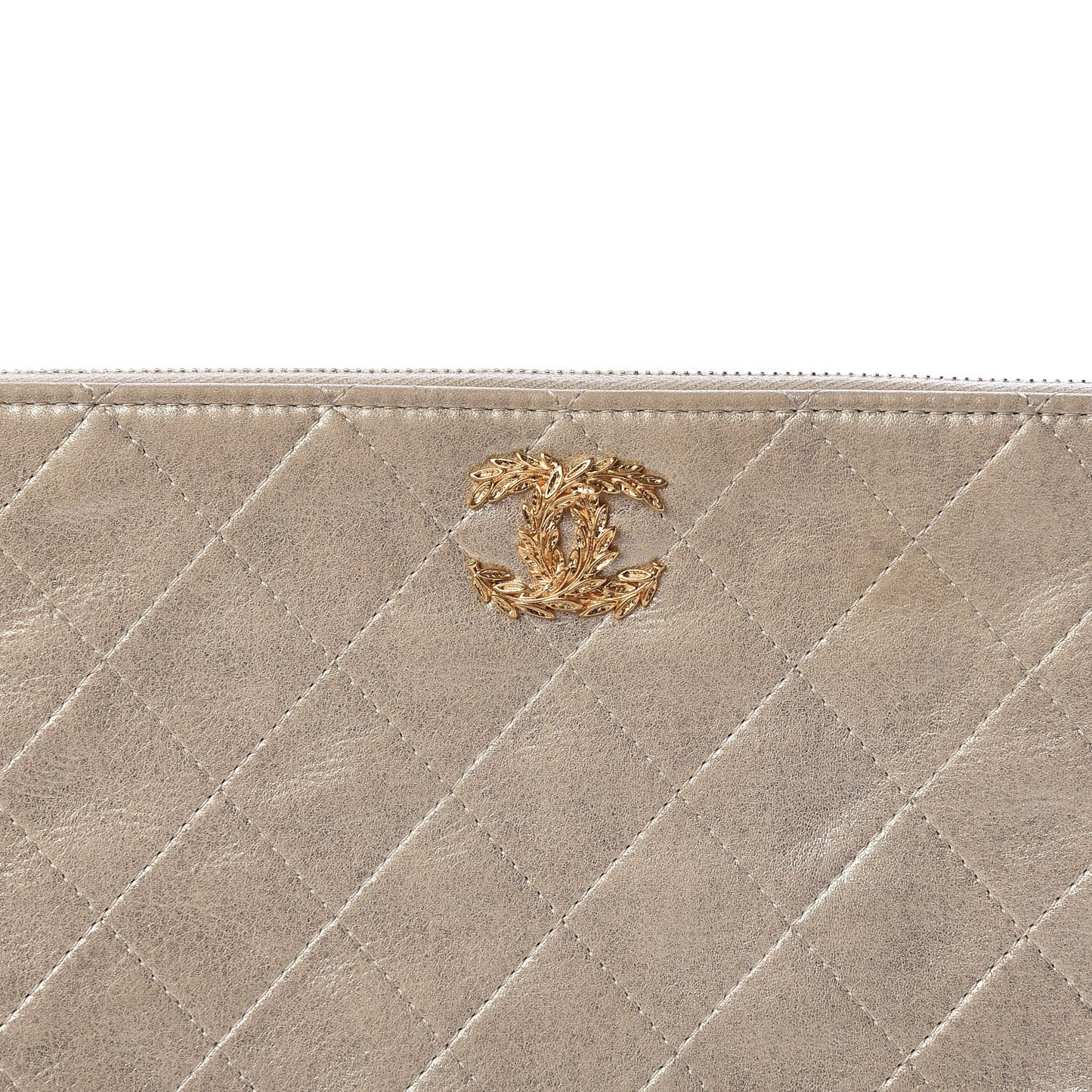 Metallic Calfskin Quilted Large Cosmetic Case Light Gold