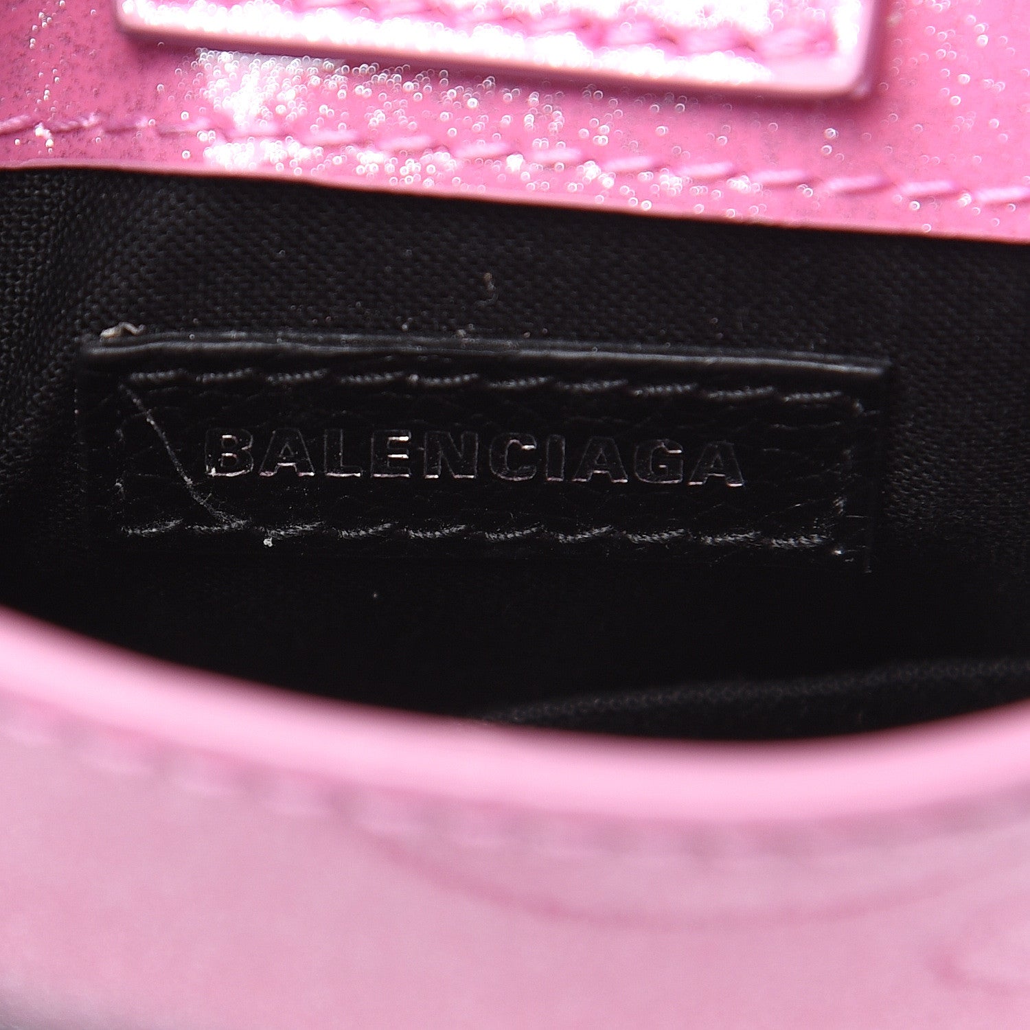 Balenciaga Varnished Glitter Calfskin Logo Shopping Phone Holder Bag Old Rose 6 of 9