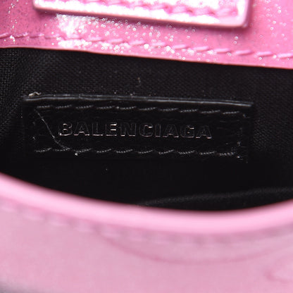 Balenciaga Varnished Glitter Calfskin Logo Shopping Phone Holder Bag Old Rose 6 of 9