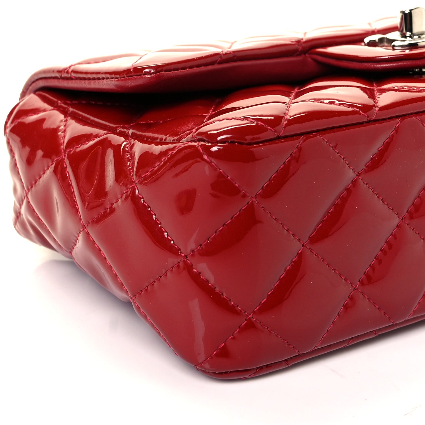 Patent Calfskin Quilted Mini Rectangular Flap Red