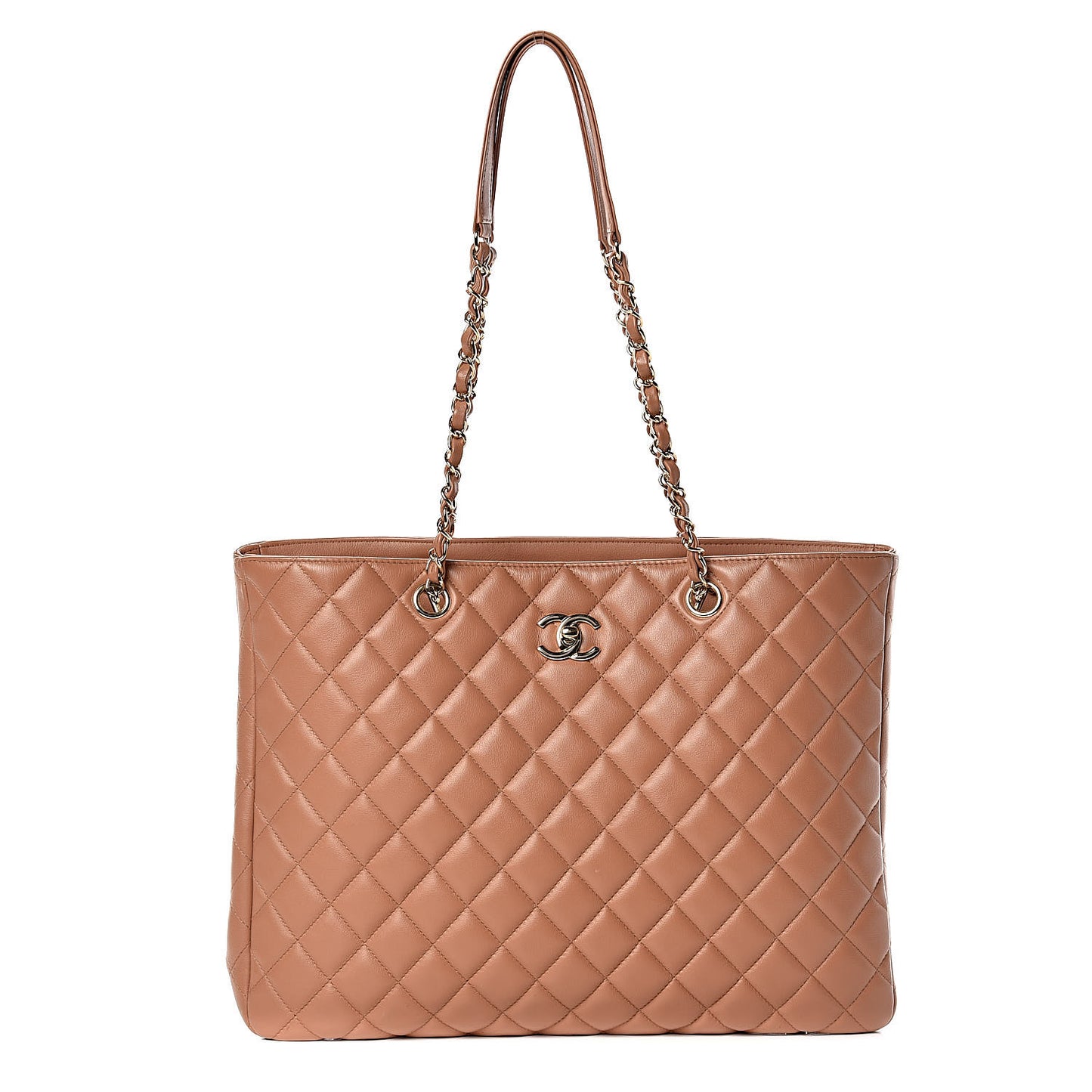 Lambskin Quilted Large Classic Shopping Tote Camel