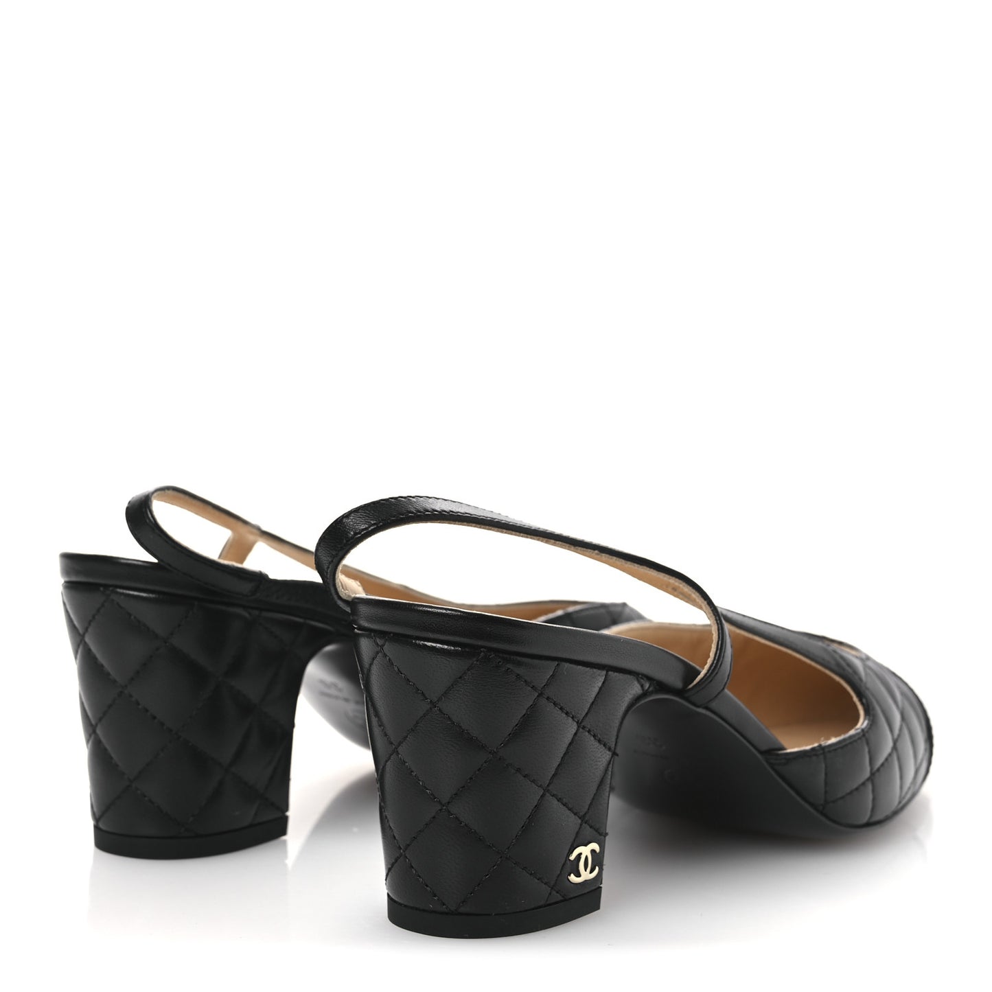 Lambskin Patent Calfskin Quilted Cap Toe CC Slingback Pumps 38 Black
