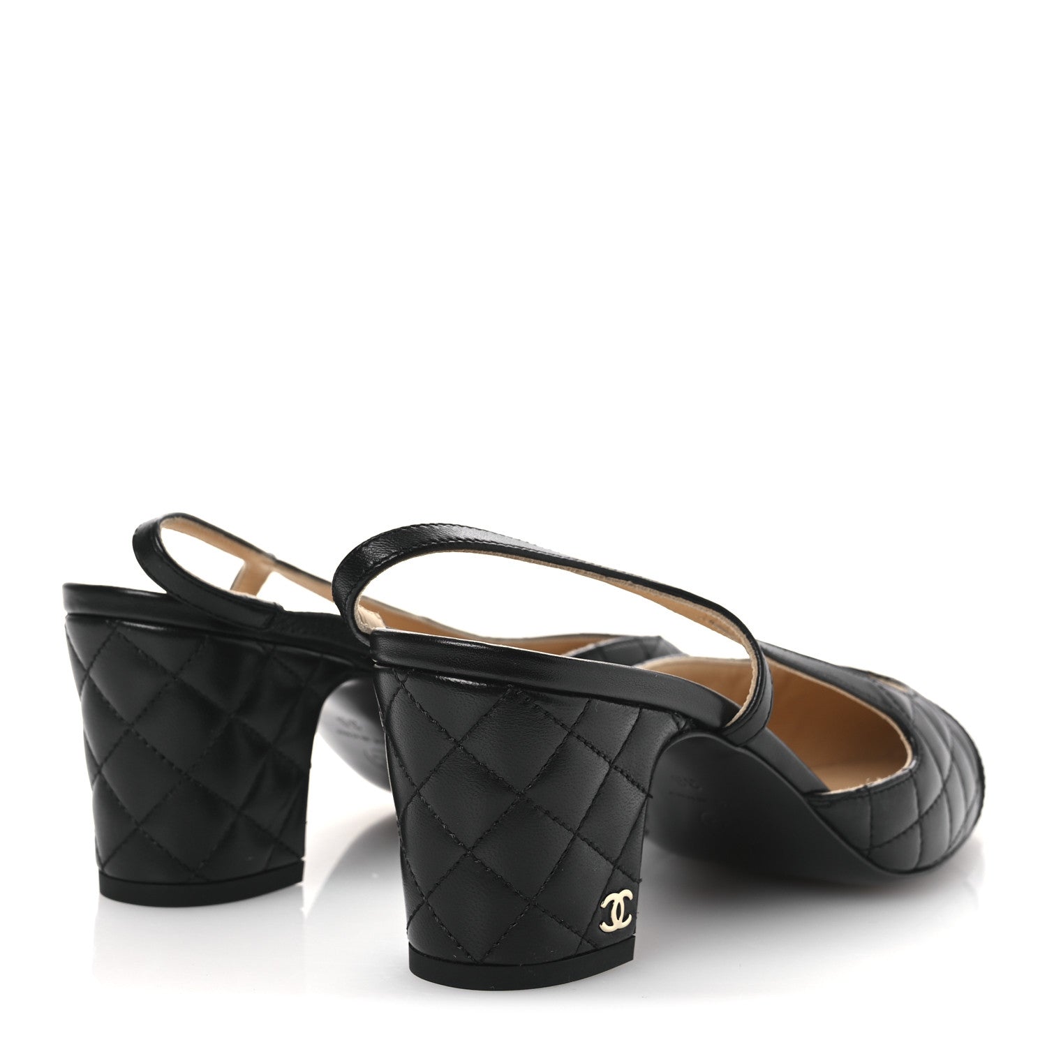 Chanel Lambskin Patent Calfskin Quilted Cap Toe CC Slingback Pumps 38 Black 5 of 11