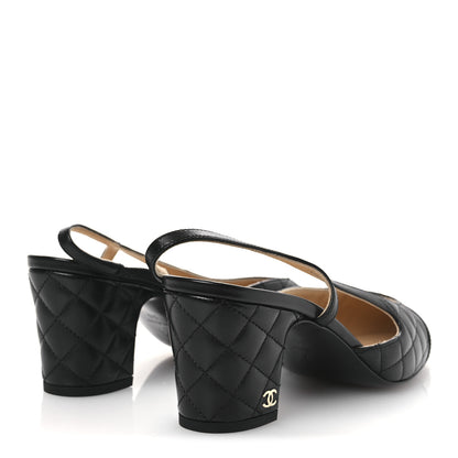 Chanel Lambskin Patent Calfskin Quilted Cap Toe CC Slingback Pumps 38 Black 5 of 11