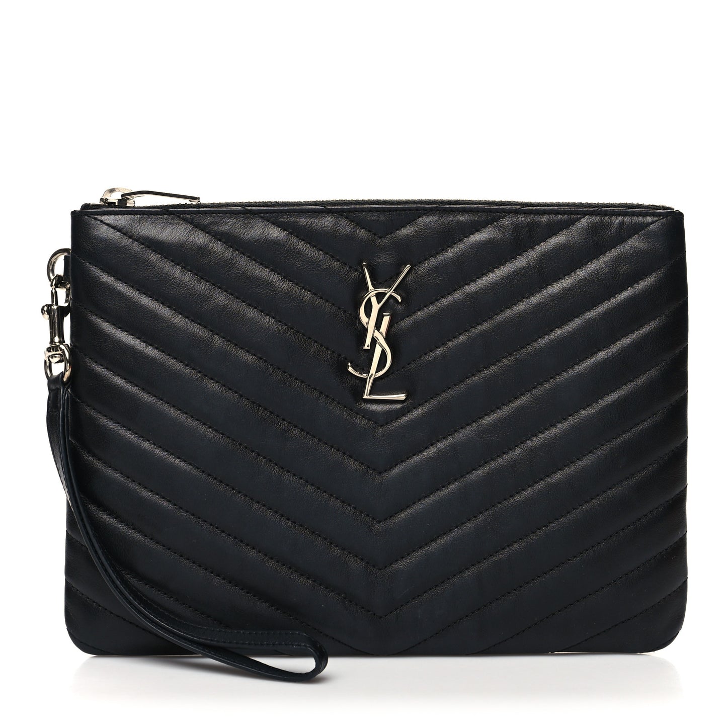 Calfskin Matelasse Chevron Monogram A5 Wristlet Black