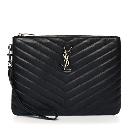 Saint Laurent Calfskin Matelasse Chevron Monogram A5 Wristlet Black 1 of 10