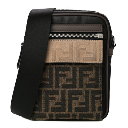 Fendi Nylon Fabric Jacquard Chamois FF 1974 Medium Crossbody Messenger Black Nuvola 1 of 12