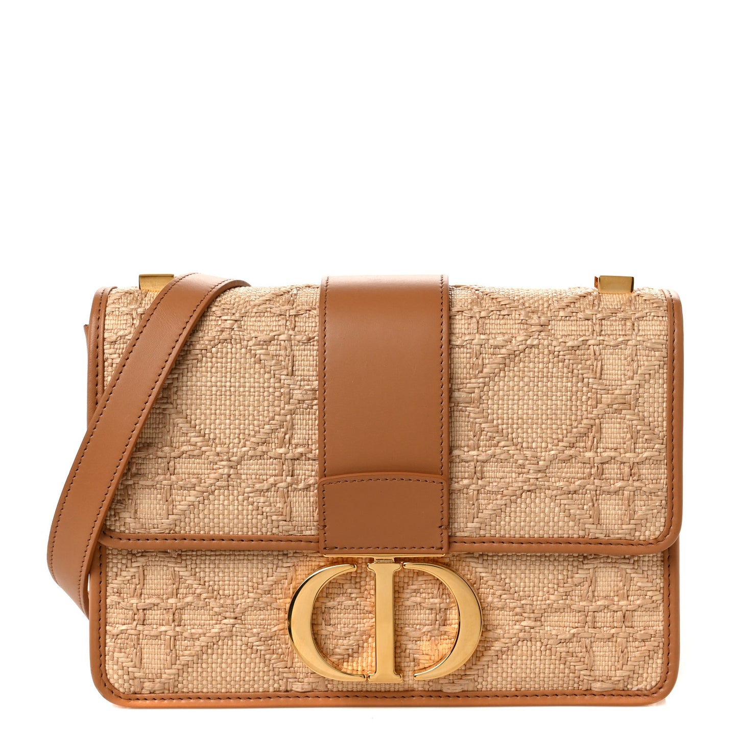 Raffia Calfskin 30 Montaigne Flap Bag Beige