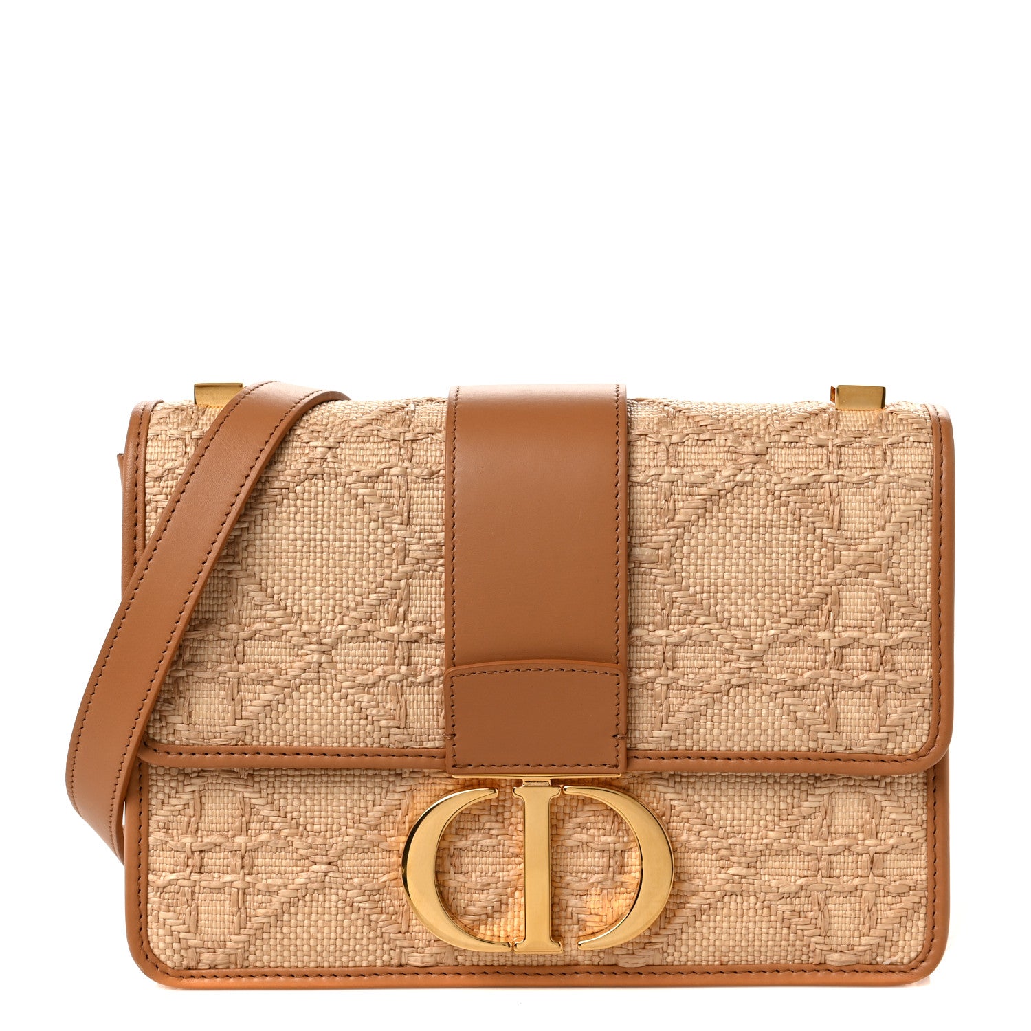 Christian Dior Raffia Calfskin 30 Montaigne Flap Bag Beige 1 of 8