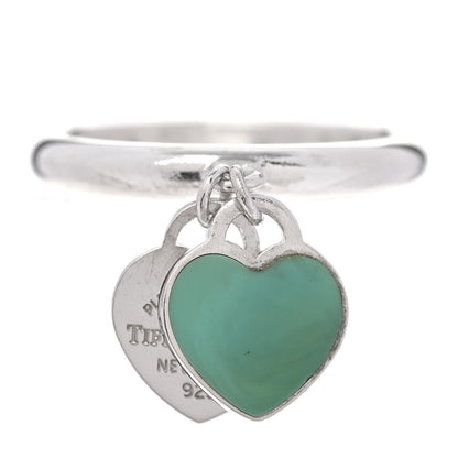 Tiffany Sterling Silver Enamel Return to Tiffany Double Heart Ring Blue 56 7.5 1 of 5