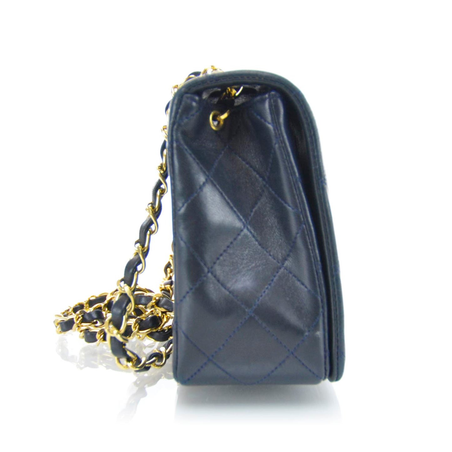 Lambskin Quilted Small Flap Navy Blue