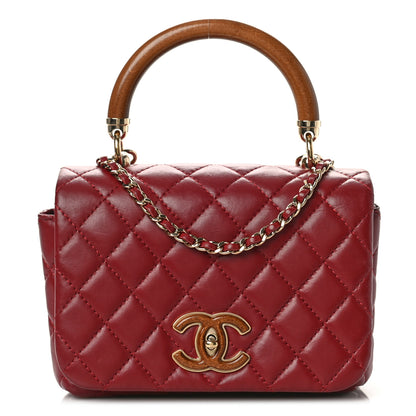 Chanel Lambskin Quilted Wood Mini Coco Handle Flap Red 1 of 9