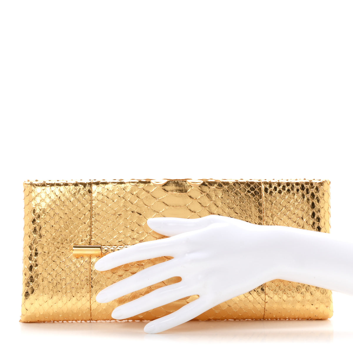 Tom Ford Metallic Snakeskin Bar Clutch Bag Gold 2 of 8