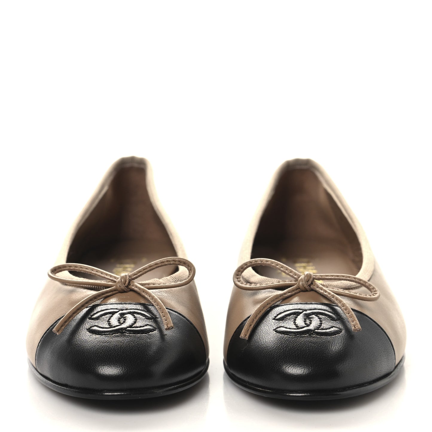 Lambskin Cap Toe CC Ballerina Flats 36.5 Dark Beige Black