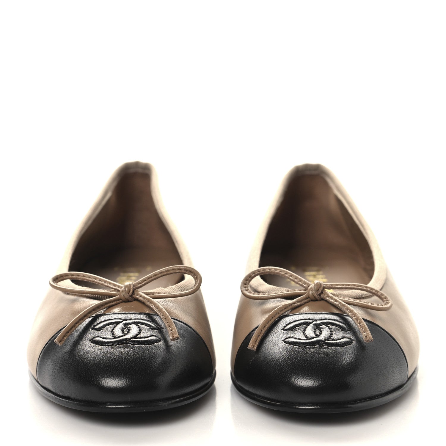 Chanel Lambskin Cap Toe CC Ballerina Flats 36.5 Dark Beige Black 3 of 9