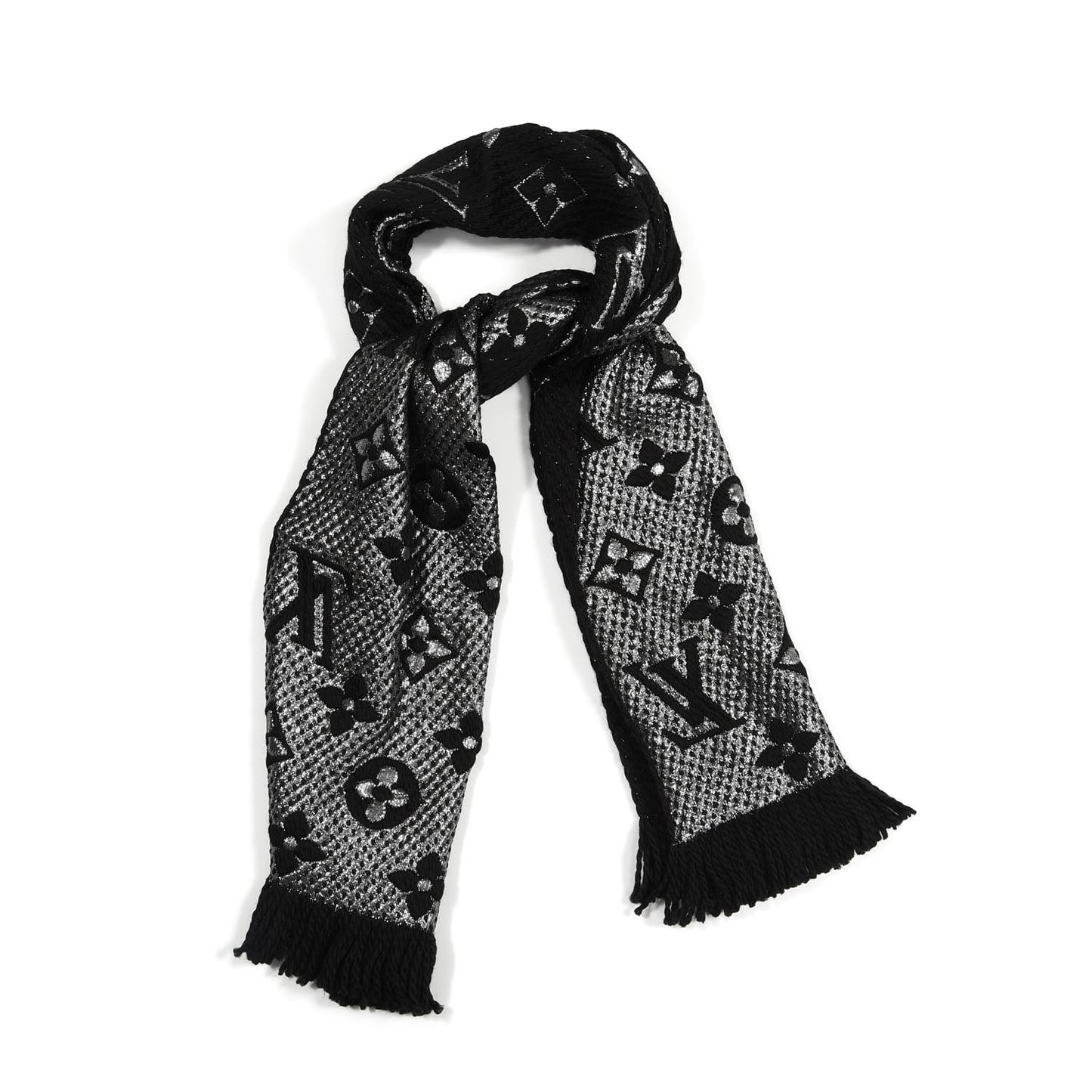 Wool Silk Logomania Shine Scarf Black