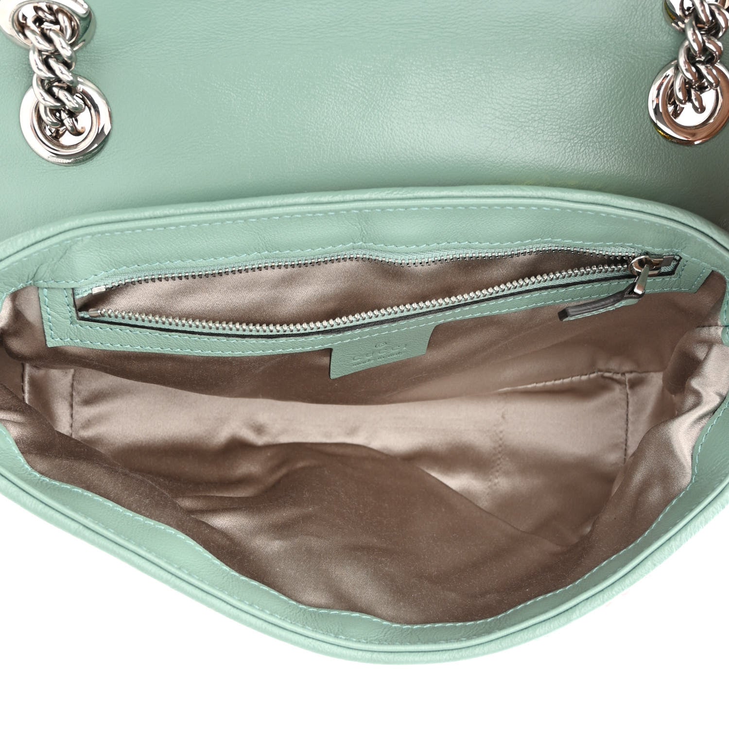 Gucci Sequin Satin Calfskin Matelasse Diagonal Small GG Marmont Shoulder Bag Grigio Argento Verde Chiaro Rosa Giallo Light Water Green 5 of 10